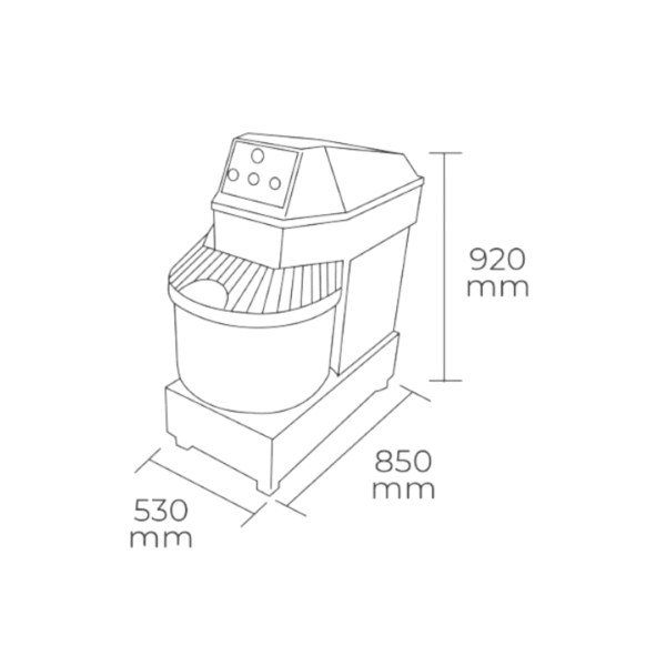 MEDIDAS Amasadora Industrial 22 Kilos MAIGAS