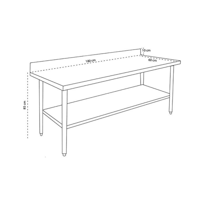 MEDIDAS Mesón de Acero Inoxidable Mural 180 cm ITA