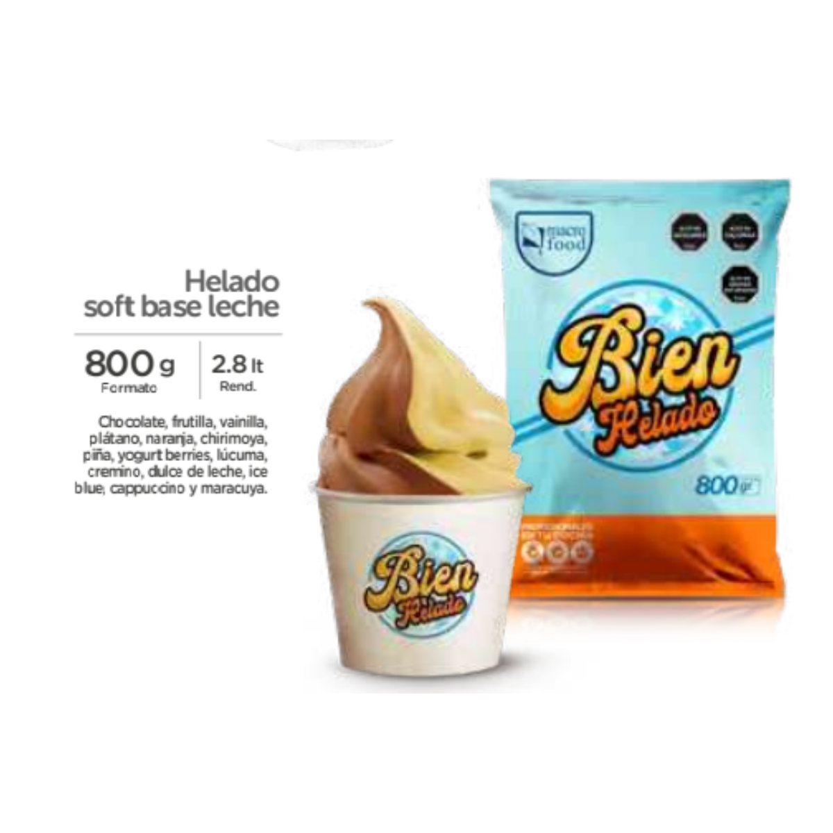 Mezcla de Helados Soft Chocolate 800 gramos MACROFOOD - Mundo Gastronómico Chile